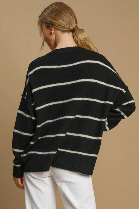 Wool Blend Striped Round Neck Sweater ONLINE ONLY