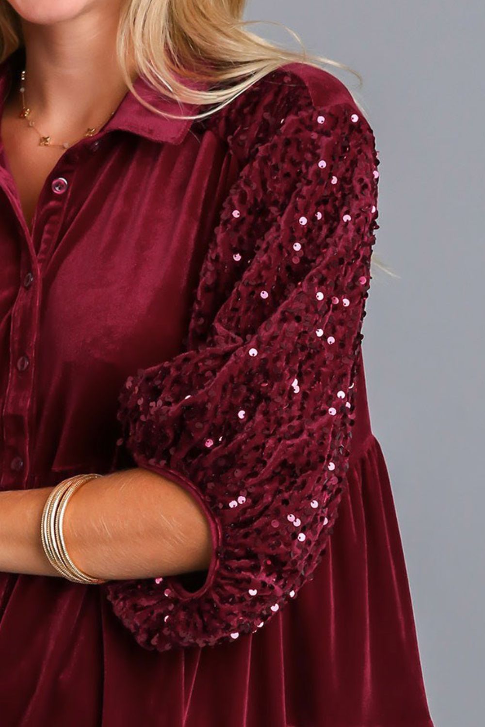 Sequin Detail Tiered Back Half Sleeve Shirt ONLINE ONLY