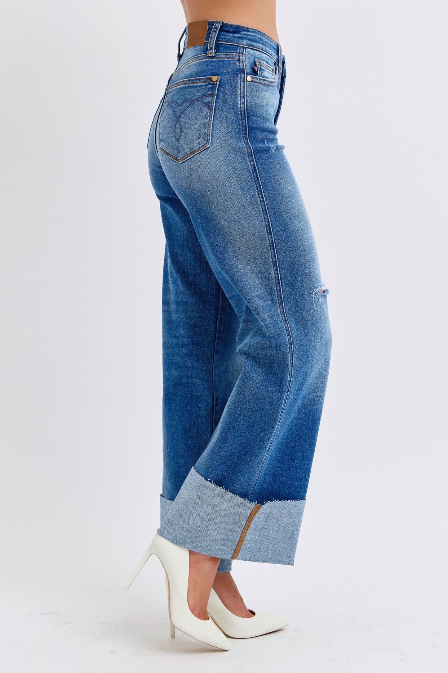 Judy Blue Full Size Distressed High Waist Wide Leg Jeans ONLINE ONLY