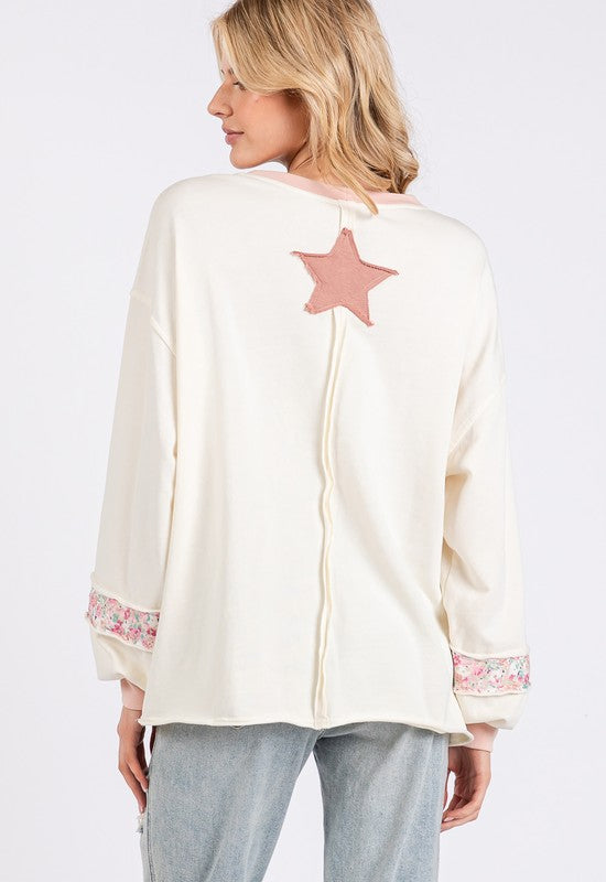 Peace & Star Patch Contrast Round Neck Sweatshirt ONLINE ONLY