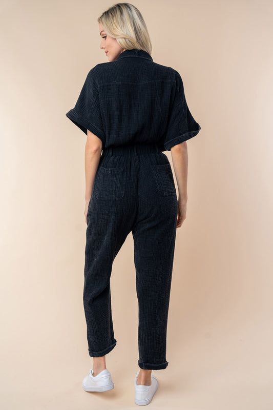 ONLINE ONLY Texture Short Sleeve Jumpsuit