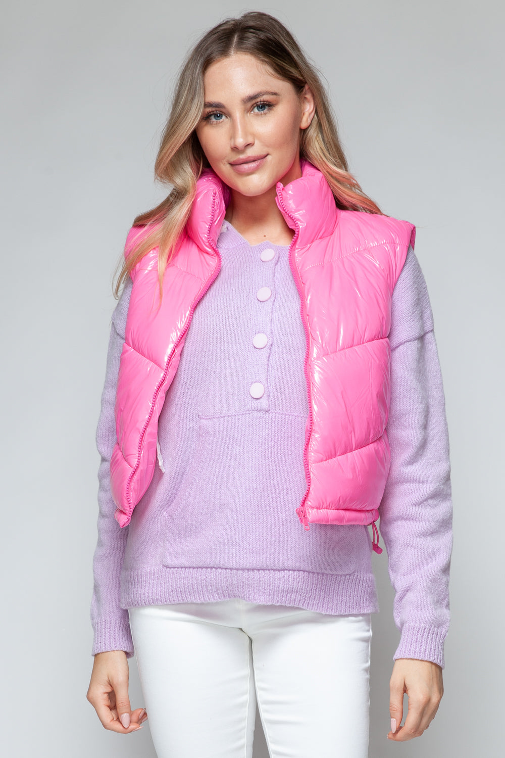 ONLINE ONLY Zip Up Turtleneck Shiny Quilted Vest