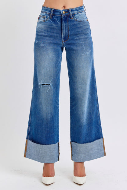 Judy Blue Full Size Distressed High Waist Wide Leg Jeans ONLINE ONLY