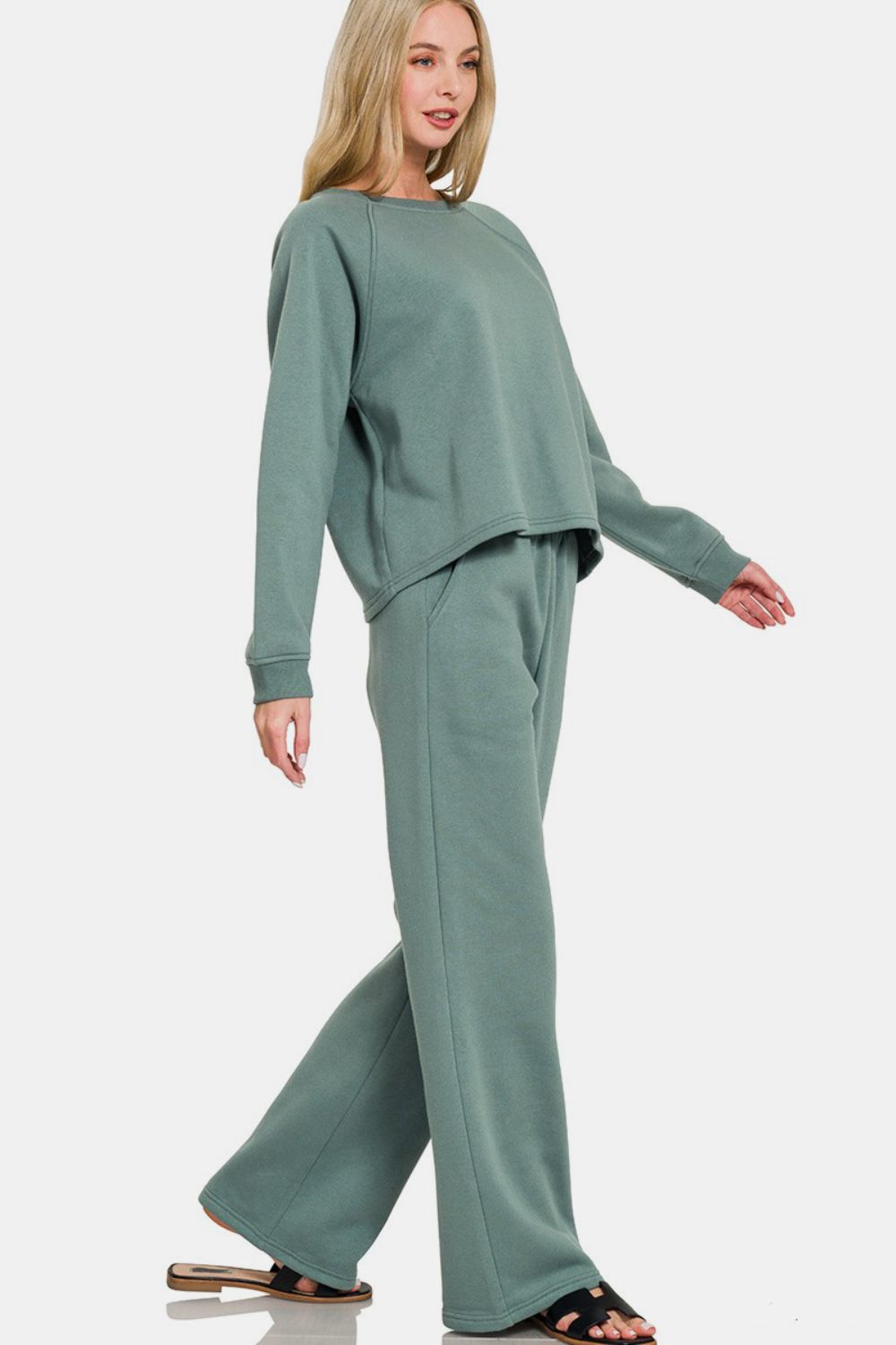 Round Neck Raglan Sleeve Top and Elastic Waist Pants Set ONLINE ONLY