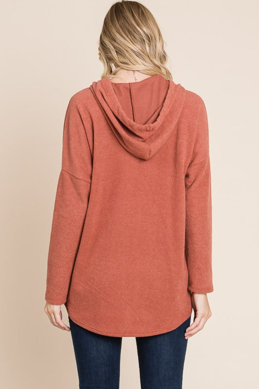 Contrast Drawstring Drop Shoulder Knit Hoodie