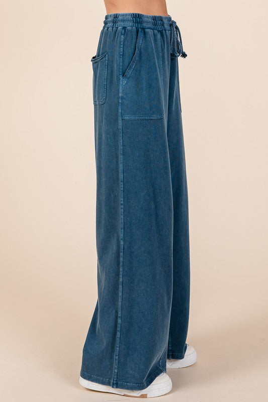 Mineral Wash French Terry Drawstring Wide Leg Pants ONLINE ONLY