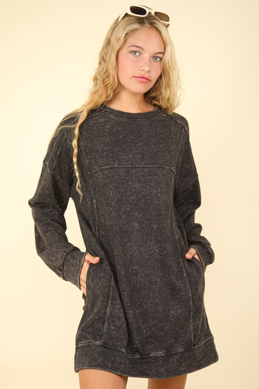 Mineral Washed Oversized Sweatshirt Mini Dress