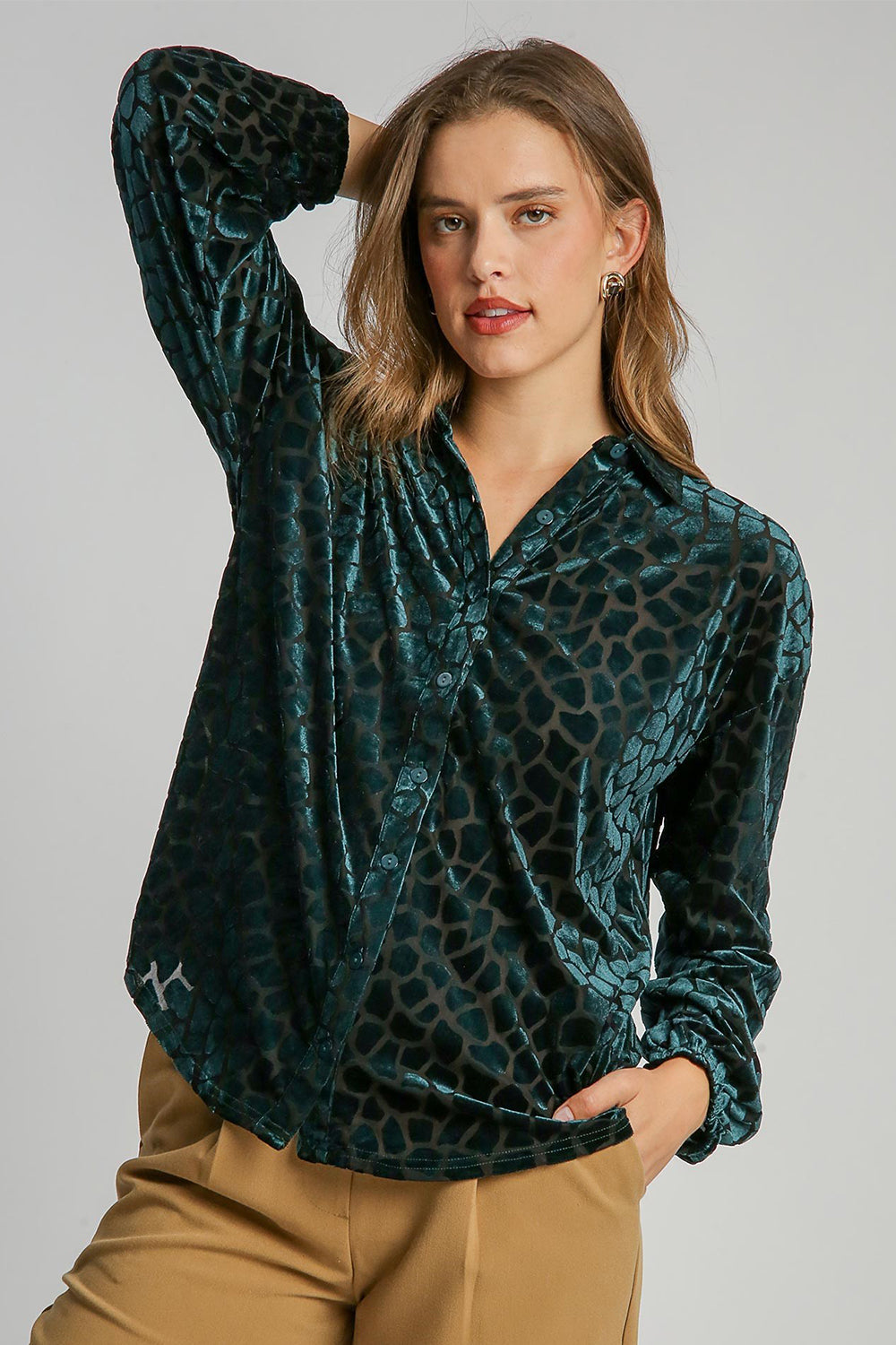 Animal Print Button Up Velvet Shirt ONLINE ONLY