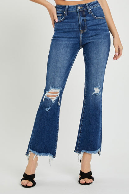 ONLINE ONLY RISEN High Rise Distressed Crop Flare Jeans