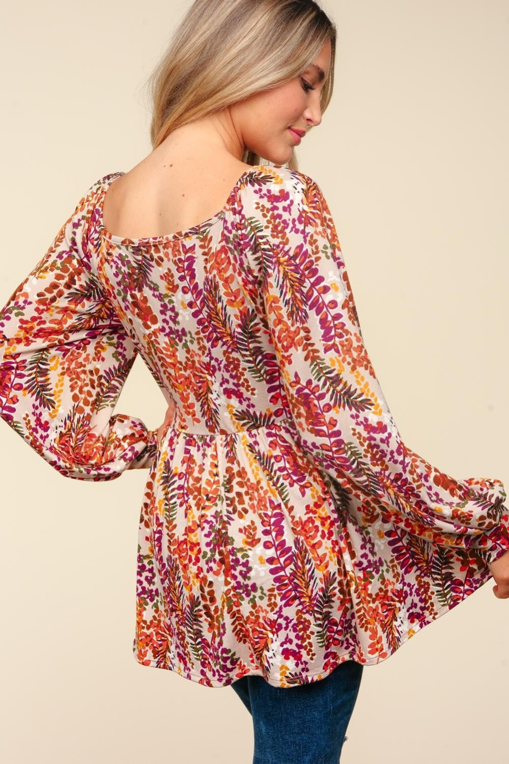 ONLINE ONLY Full Size Peplum Floral Square Neck Blouse