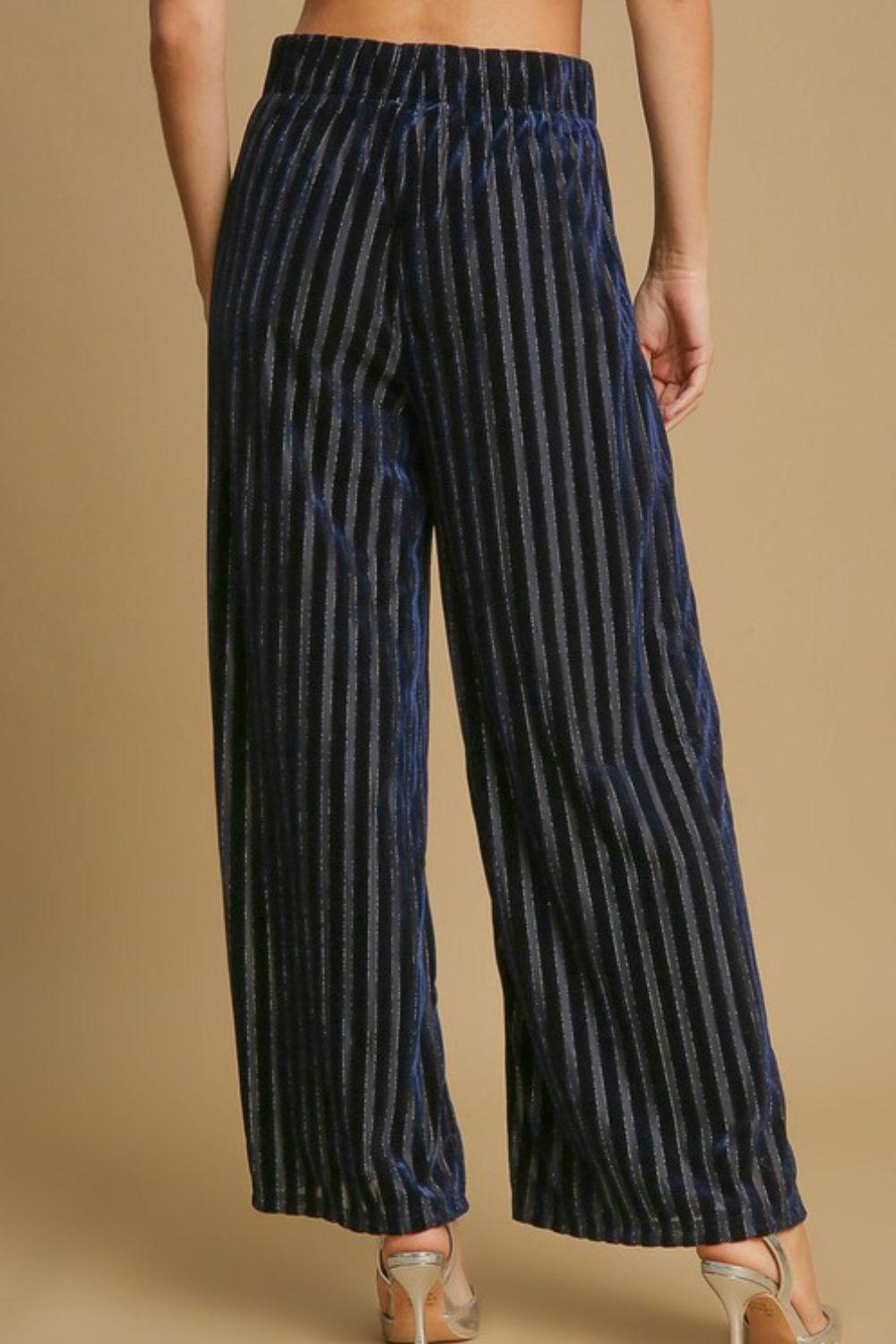 Full Size Elastic Waist Striped Wide Leg Velvet Pants ONLINE ONLY