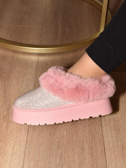 Embellished Faux Fur Platform Booties ONLINE ONLY