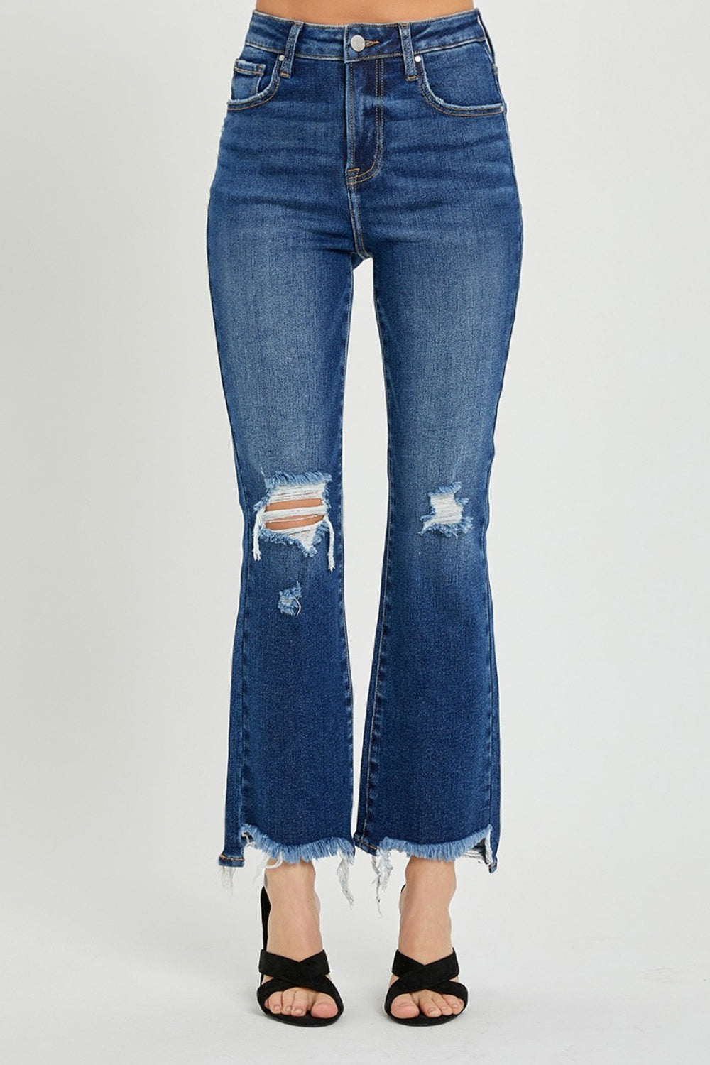 ONLINE ONLY RISEN High Rise Distressed Crop Flare Jeans