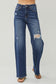 RISEN Full Size High Rise Distressed Wide Leg Jeans