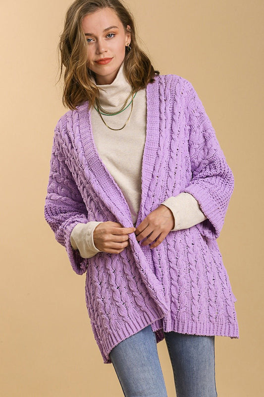 Umgee Full Size Cable Knit Open Front Long Sleeve Cardigan ONLINE ONLY