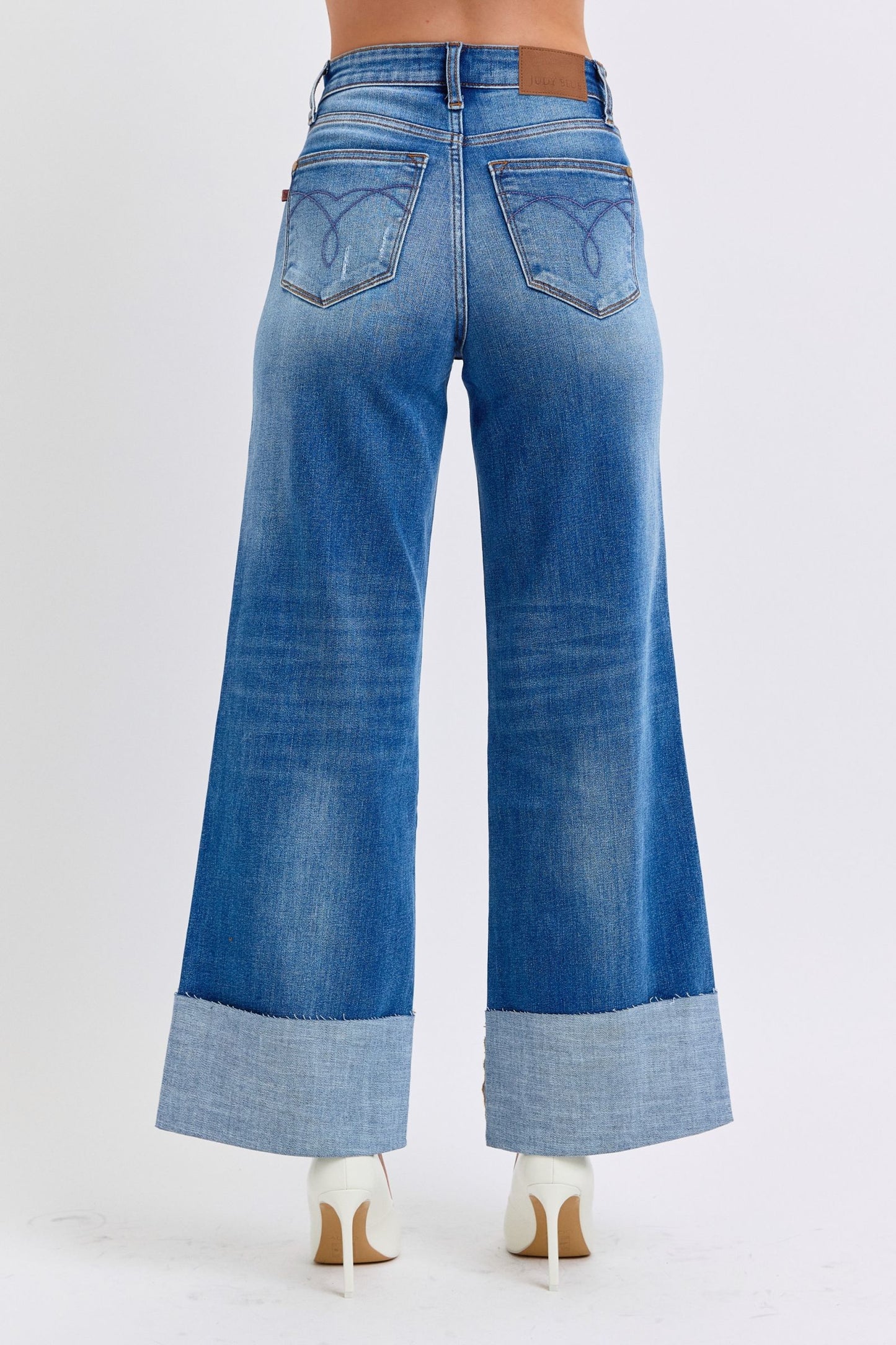 Judy Blue Full Size Distressed High Waist Wide Leg Jeans ONLINE ONLY