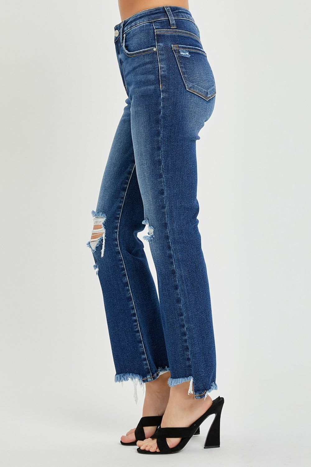 ONLINE ONLY RISEN High Rise Distressed Crop Flare Jeans