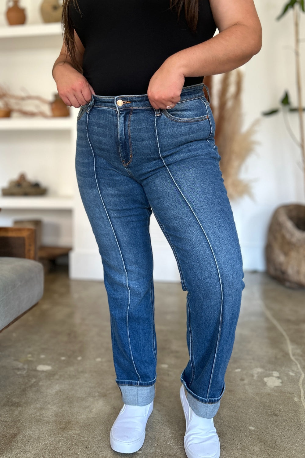 ONLINE ONLY Full Size High Waist Front Seam Detail Straight Jeans