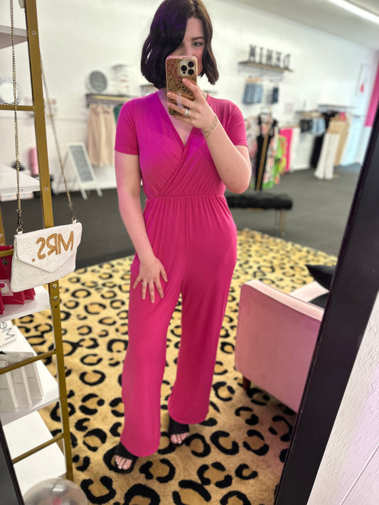 Flirt With Fun Ribbed Surplice Jumpsuit